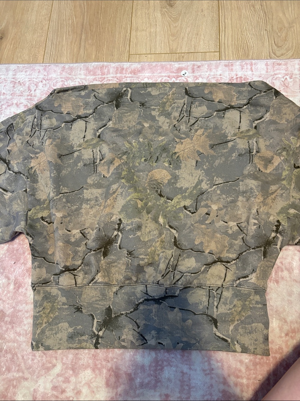 Garage Off-the-Shoulder Sweater in Olive and Taupe Camouflage